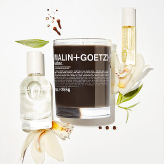 Malin+Goetz leather geurkaars en leather parfum