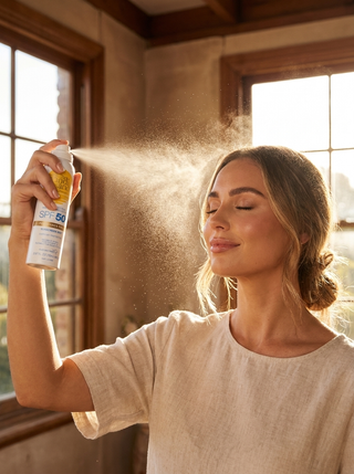 Zonnebrandspray over make-up