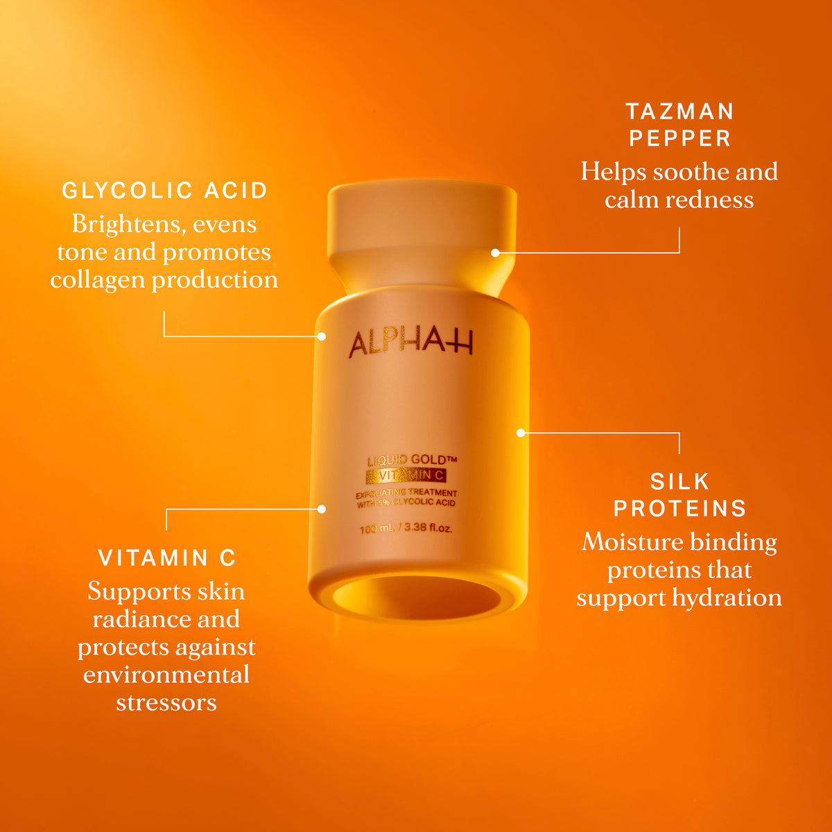 Alpha-H Liquid Gold + Vitamin C Exfoliating Treatment results ingredienten