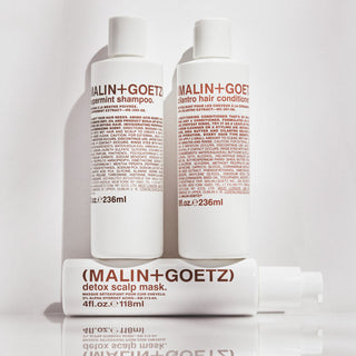 Malin+Goetz Cilantro Hair Conditioner, peppermint shampoo, detox scalp mask