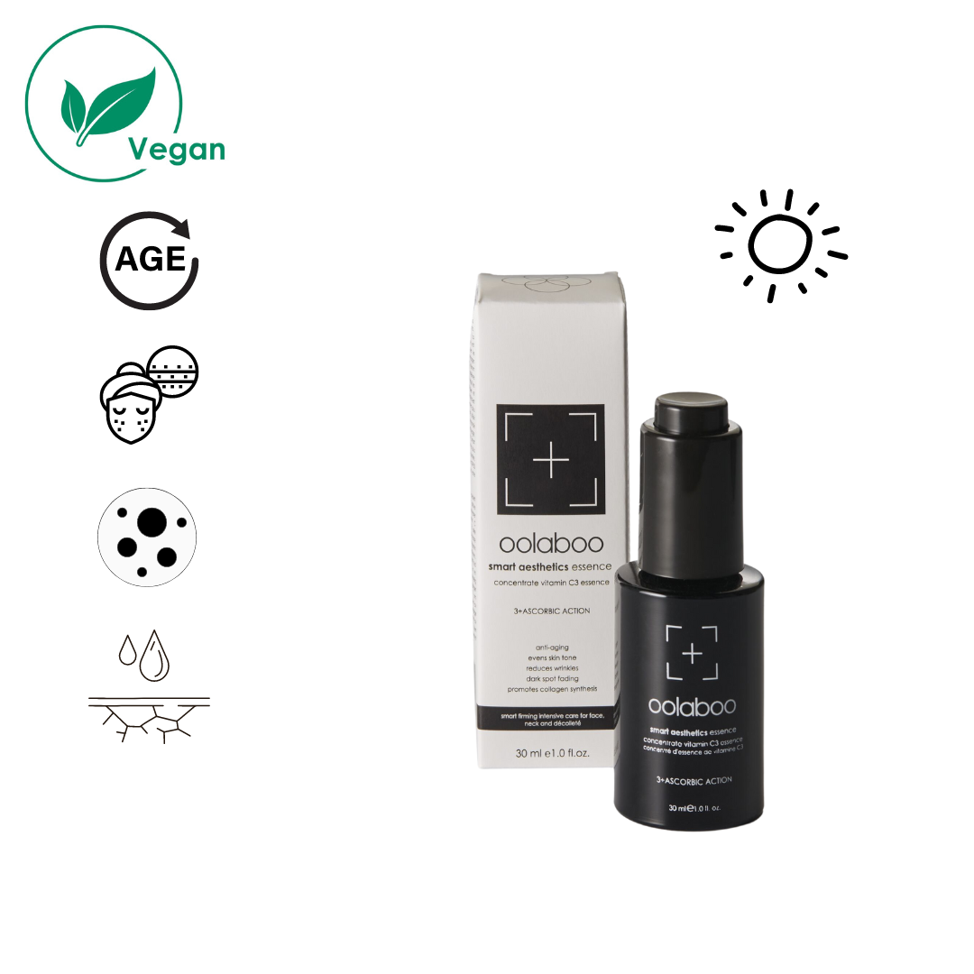Oolaboo Smart Aesthetics Vitamin C3 Essence 30 ml met vegan- en werkingsiconen