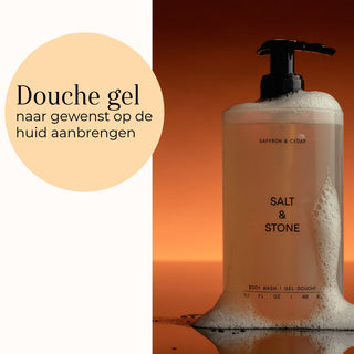 Body Wash Saffron & Cedar 450ml gebruik