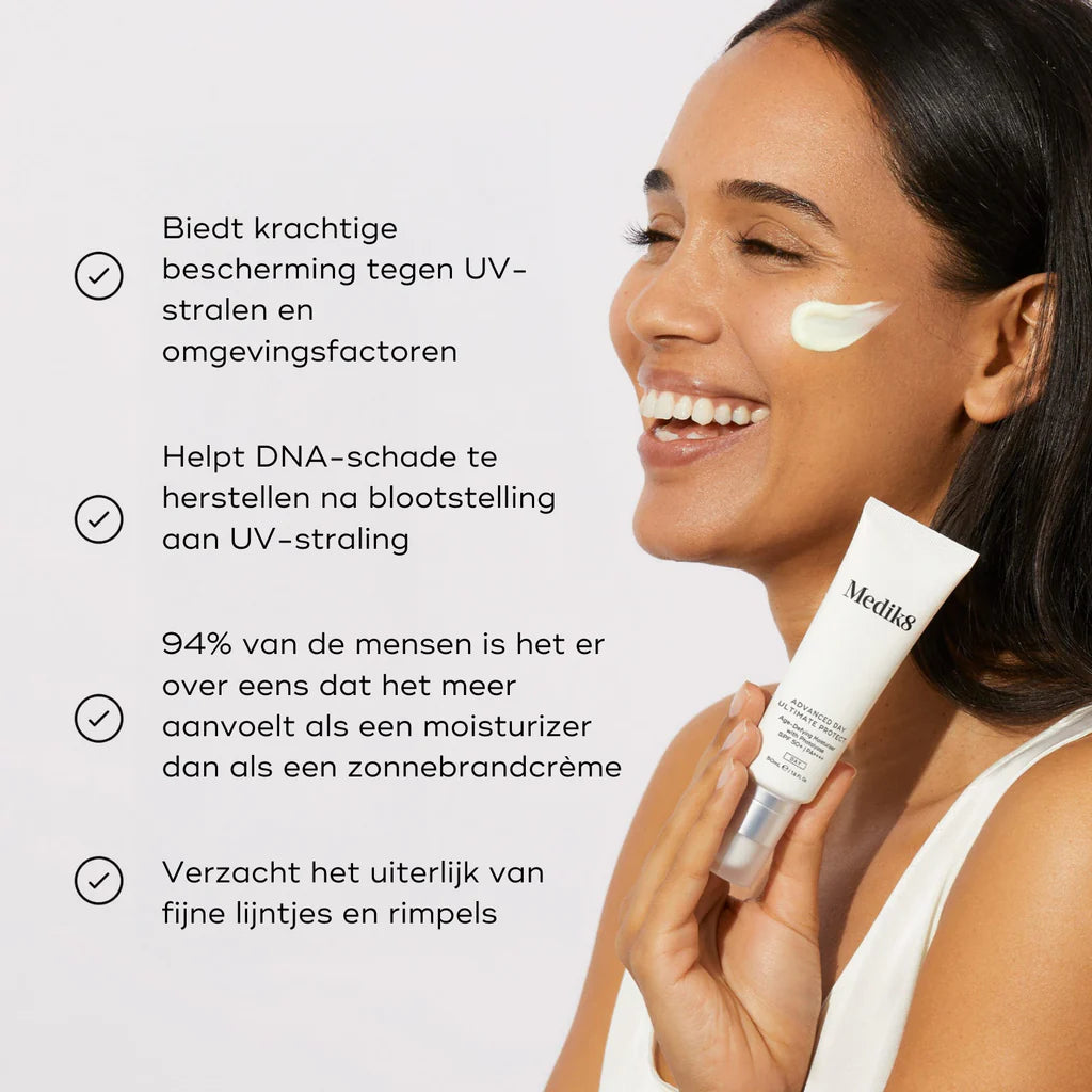 Medik8 Advanced Day Ultimate Protect SPF 50+ 50ml model met tube en voordelen