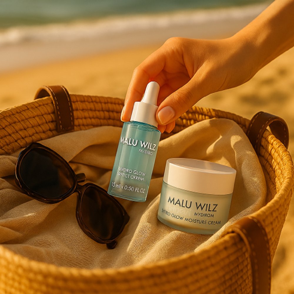 Malu Wilz Hydro+ Glow Moisture Cream en Serum 15ml in strandtas
