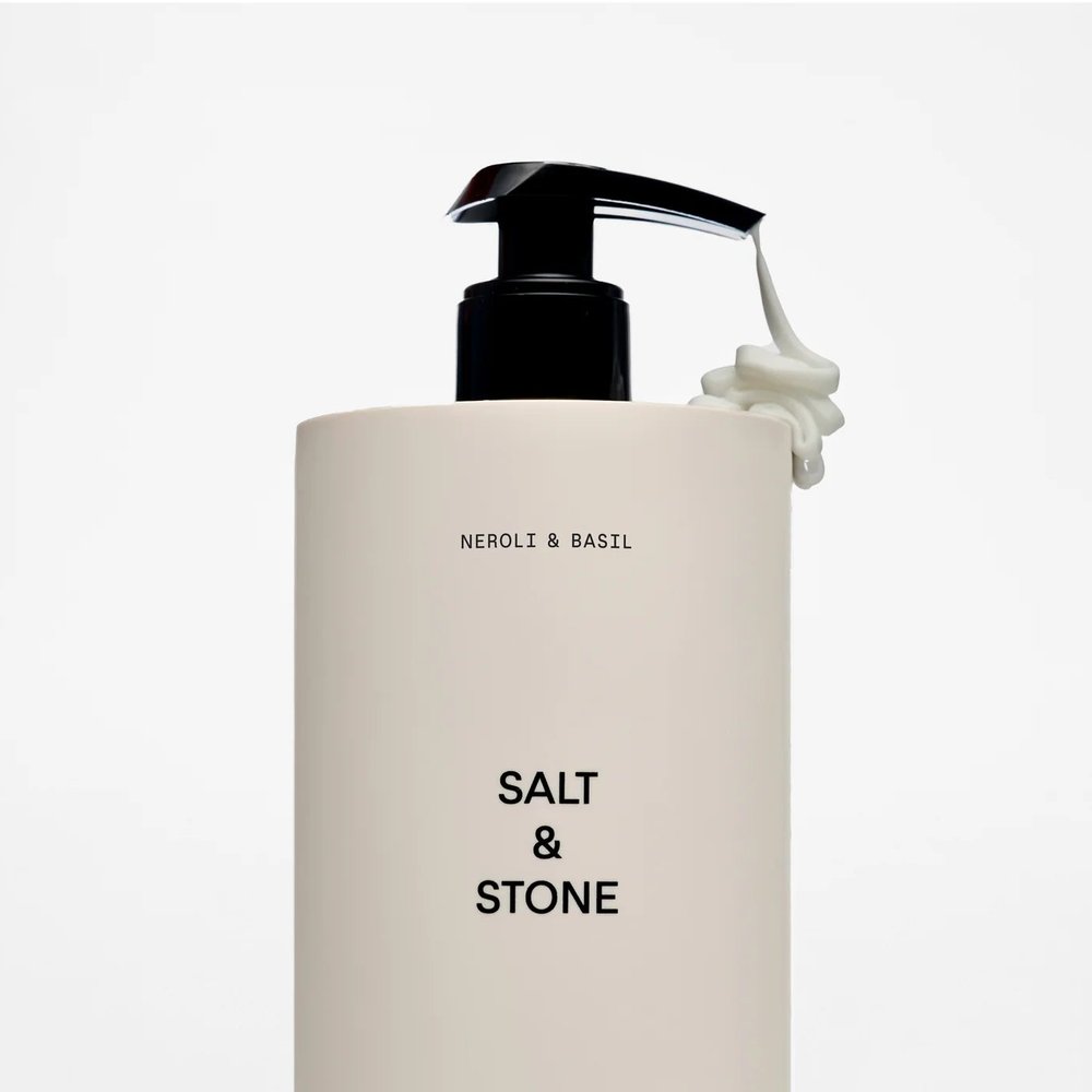 Salt & Stone Body Lotion Neroli & Basil pompfles met crème