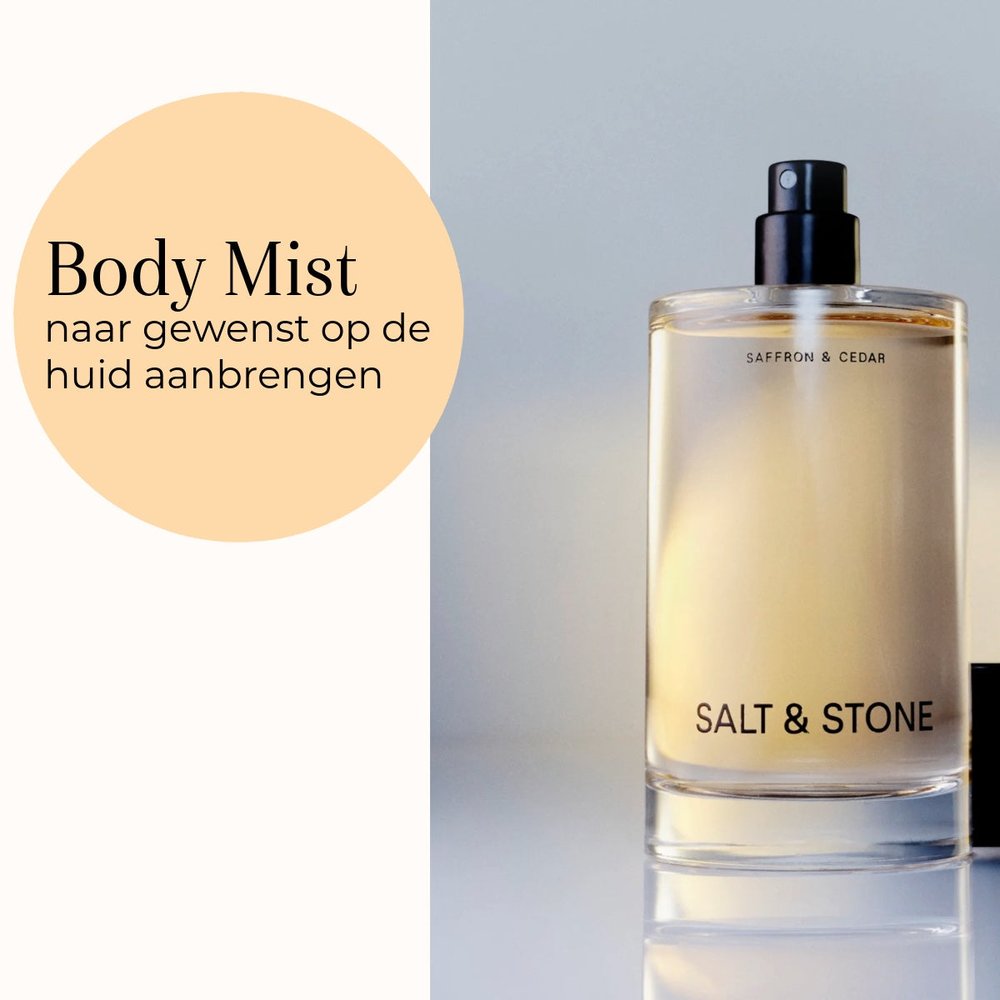Salt & Stone Body Mist Saffron & Cedar 100ml gebruik