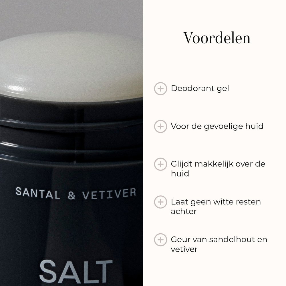 Salt & Stone Deodorant Gel Santal & Vetiver Sensitive 75gr voordelen met stick